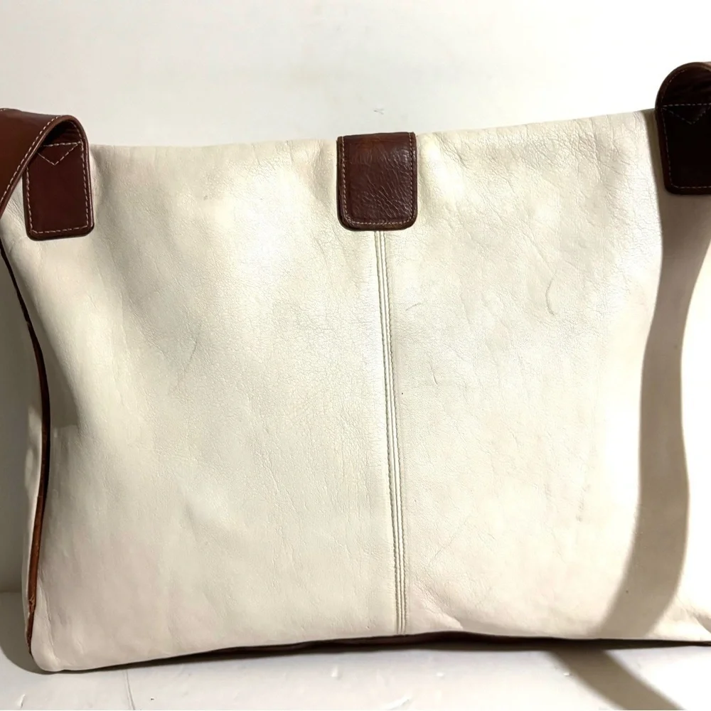 Bettina white & brown woven leather crossbody handbag